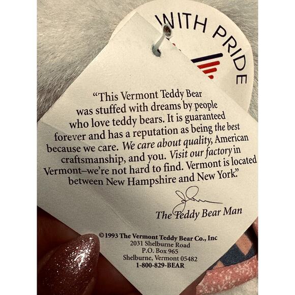 Vermont Plush Teddy Bear Pink and Blue Checker Diaper and Bow. From 1993 - Picture 5 of 5